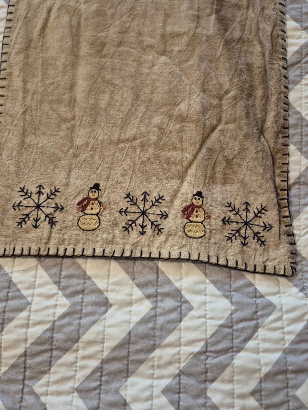 🌿5/$25 Primitive Snowman Christmas Embroidered Table Runner 38x13